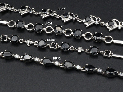 Women Silver Bracelet Rhodium Plated Chain With Black Cubic Zirconia bohemian Bling Bling Jewelry Making tarnish resistant