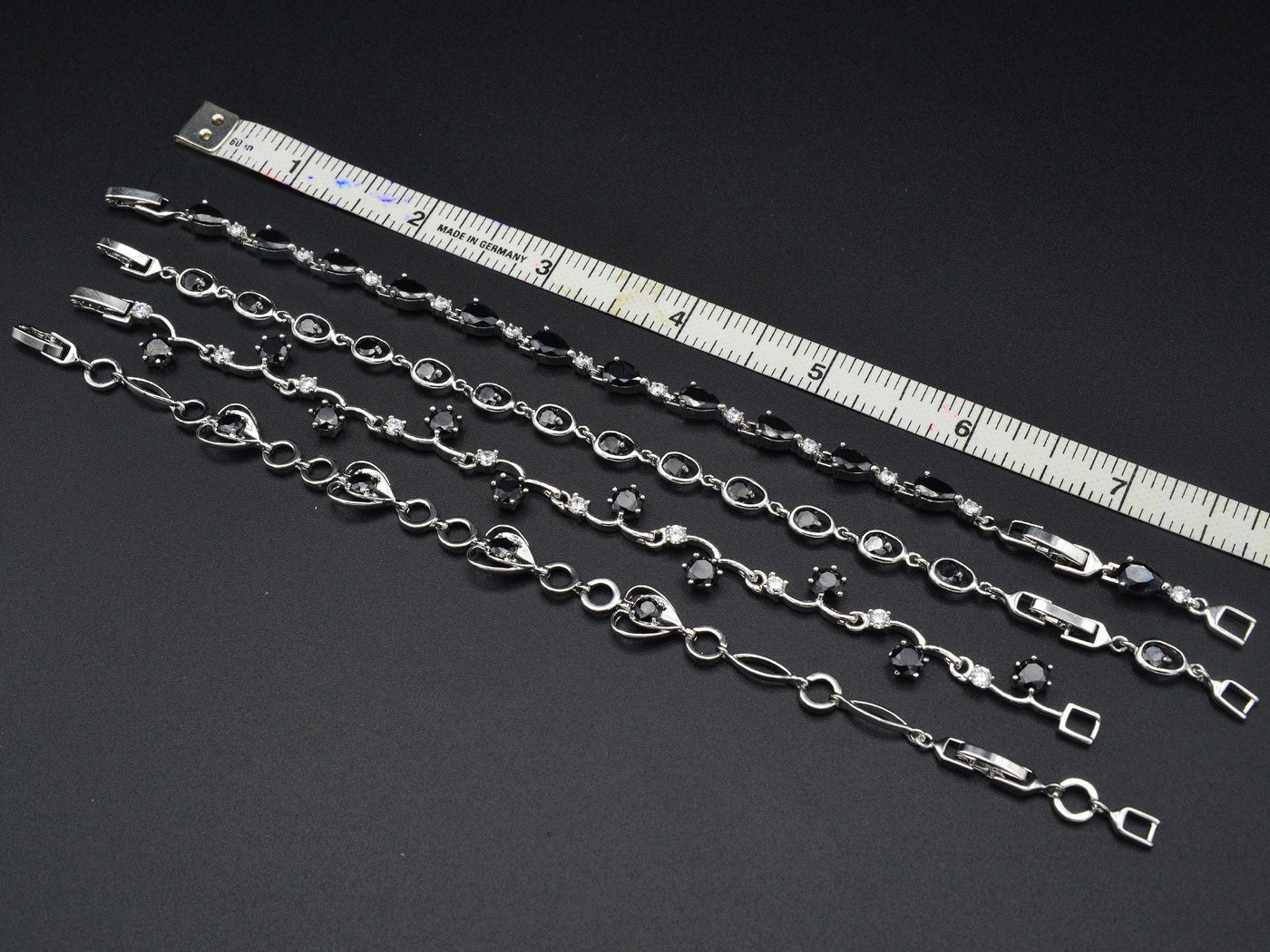 Women Silver Bracelet Rhodium Plated Chain With Black Cubic Zirconia bohemian Bling for Jewelry Making tarnish resistant