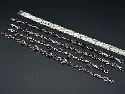 Women Silver Bracelet Rhodium Plated Chain With Black Cubic Zirconia bohemian Bling for Jewelry Making tarnish resistant