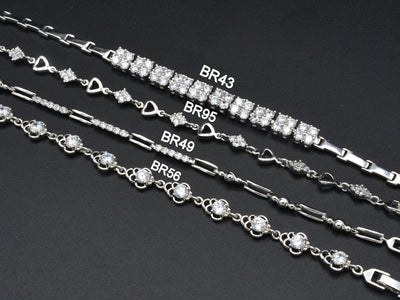 Women Silver Bracelet Rhodium Plated Chain With Clear Cubic Zirconia bohemian Bling for Jewelry Making tarnish resistant