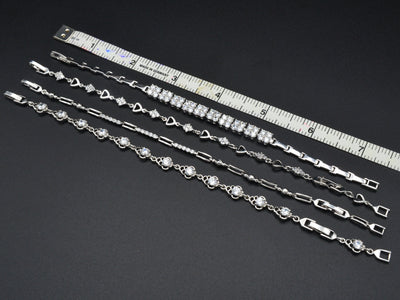 Women Silver Bracelet Rhodium Plated Chain With Clear Cubic Zirconia bohemian Bling for Jewelry Making tarnish resistant
