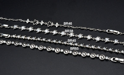Women Silver Bracelet Rhodium Plated Chain With Clear Cubic Zirconia bohemian Tea cup design and swirl for Jewelry Making tarnish resistant