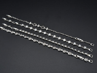 Women Silver Bracelet Rhodium Plated Chain With Clear Cubic Zirconia bohemian Tea cup design and swirl for Jewelry Making tarnish resistant