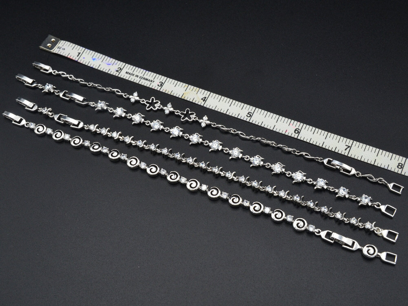 Women Silver Bracelet Rhodium Plated Chain With Clear Cubic Zirconia bohemian Tea cup design and swirl for Jewelry Making tarnish resistant