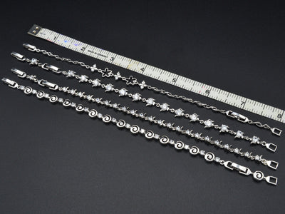 Women Silver Bracelet Rhodium Plated Chain With Clear Cubic Zirconia bohemian Tea cup design and swirl for Jewelry Making tarnish resistant
