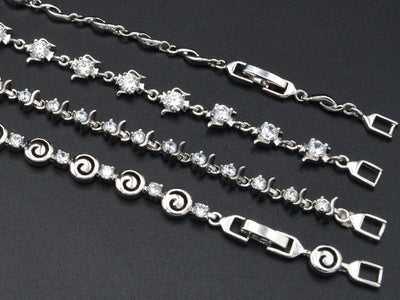 Women Silver Bracelet Rhodium Plated Chain With Clear Cubic Zirconia bohemian Tea cup design and swirl for Jewelry Making tarnish resistant