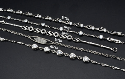 Women Silver Bracelet Rhodium Plated Link Chain With Clear Cubic Zirconia Flower and Marquize design for Jewelry Making tarnish resistant