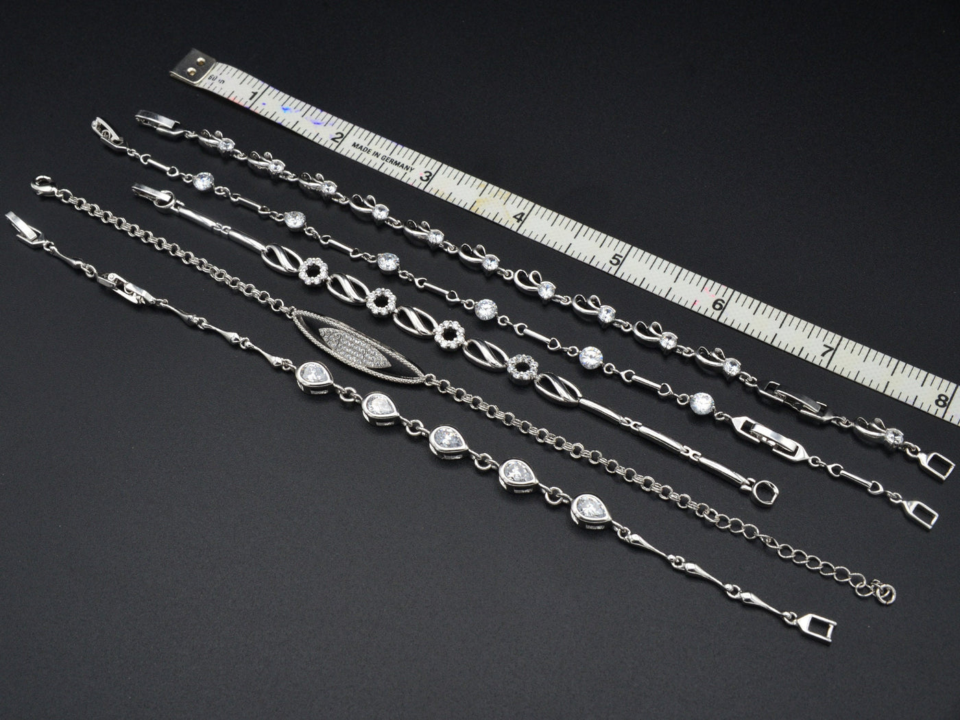 Women Silver Bracelet Rhodium Plated Link Chain With Clear Cubic Zirconia Flower and Marquize design for Jewelry Making tarnish resistant