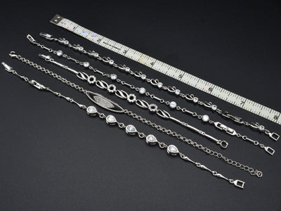 Women Silver Bracelet Rhodium Plated Link Chain With Clear Cubic Zirconia Flower and Marquize design for Jewelry Making tarnish resistant