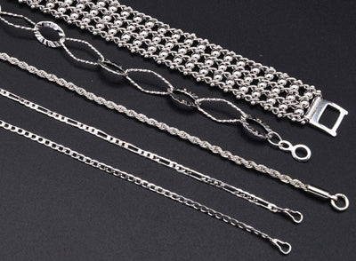 Women Silver Bracelet Rhodium Plated Link Diamond cut, Cuban , Figaro , Rope Plain Chain for Jewelry Making tarnish resistant