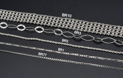 Women Silver Bracelet Rhodium Plated Link Diamond cut, Cuban , Figaro , Rope Plain Chain for Jewelry Making tarnish resistant