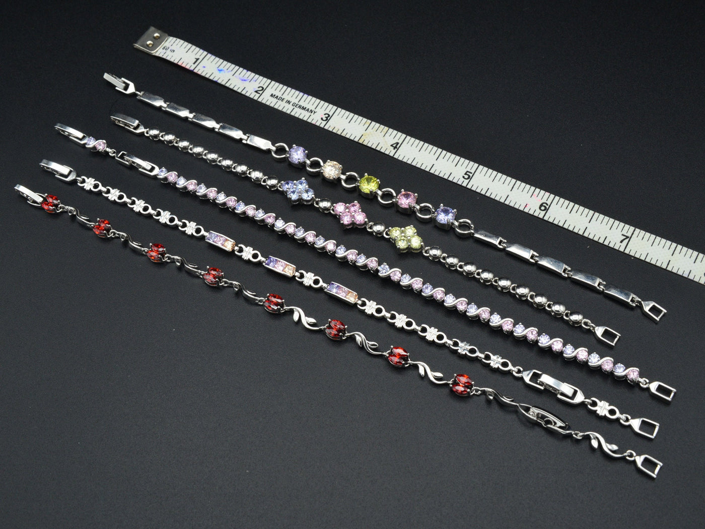 Women Silver Bracelet Rhodium Plated Link Chain Multi color Cubic Zirconia Flower, leaf design for Jewelry Making tarnish resistant