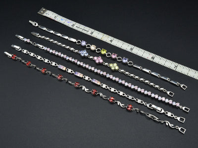 Women Silver Bracelet Rhodium Plated Link Chain Multi color Cubic Zirconia Flower, leaf design for Jewelry Making tarnish resistant