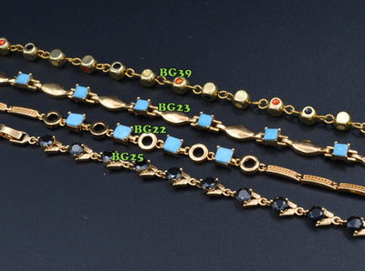Women's Gold Bracelet Chain With Black Cubic Zirconia bohemian / Turquoise Bling for Jewelry Making tarnish resistant