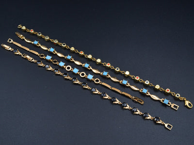 Women's Gold Bracelet Chain With Black Cubic Zirconia bohemian / Turquoise Bling for Jewelry Making tarnish resistant