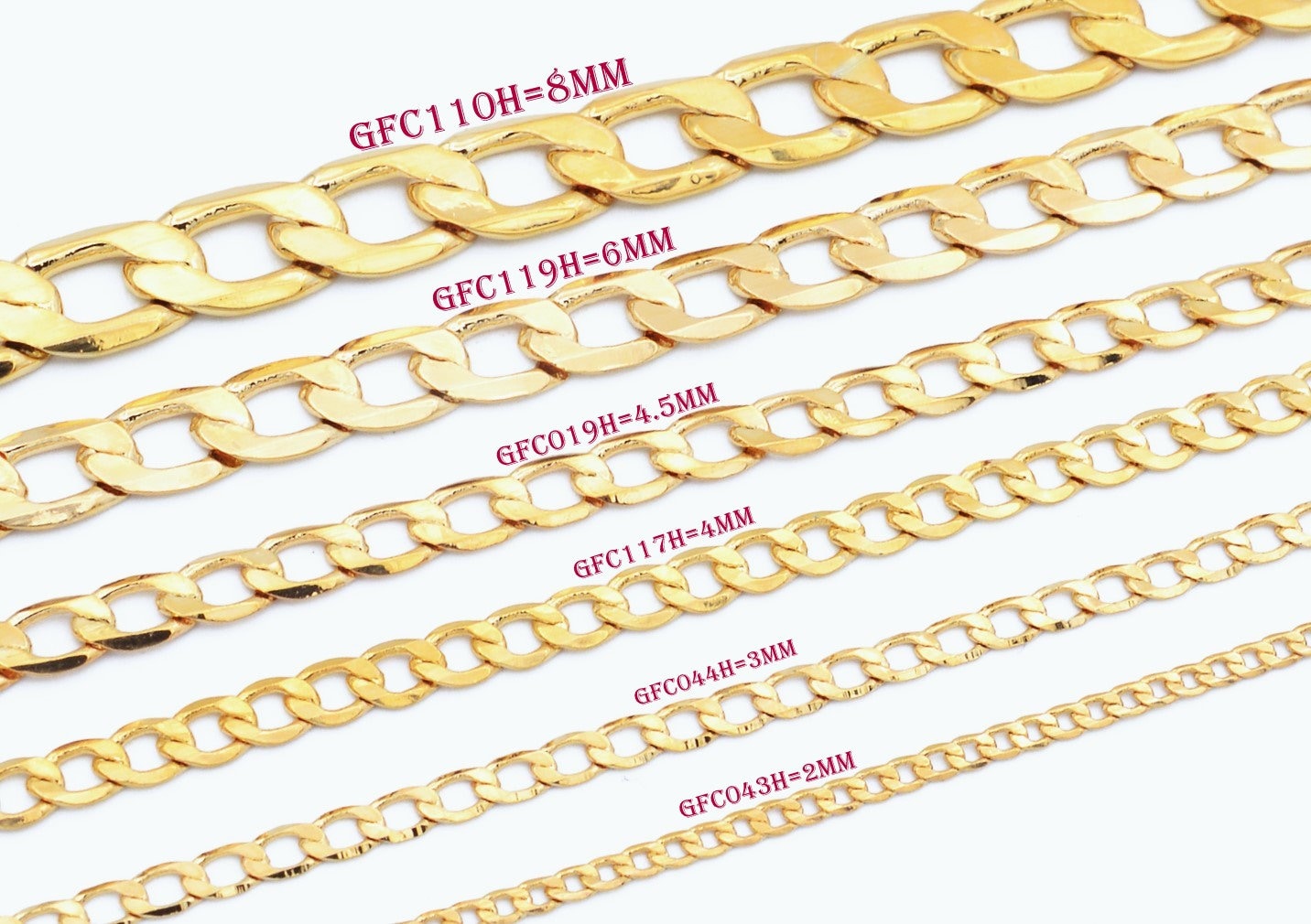 3 Ft/PK 18K Gold Filled Chain Figaro Cuban Curb Chain Width 2mm/3mm/4mm/4.5mm/5mm/6mm/8mm customize findings Jewelry supplier and wholesale - BeadsFindingDepot