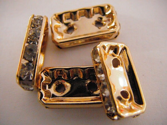 Gold rhinestone spacer beads for jewelry making.