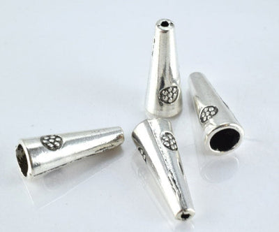 9x22mm Antique Silver Cone Alloy Beads Charm Pendant Decorative Textured Beads w/Black Accents 2mm hole 2mm thickness 8pcs/PK
