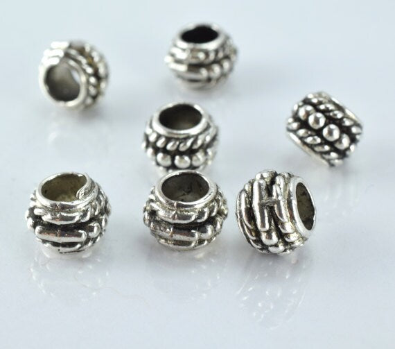 6x9mm Antique Silver Braided Textured Decorative Metal Alloy Beads, Sold by 1 pack of 20pcs, 3mm hole opening