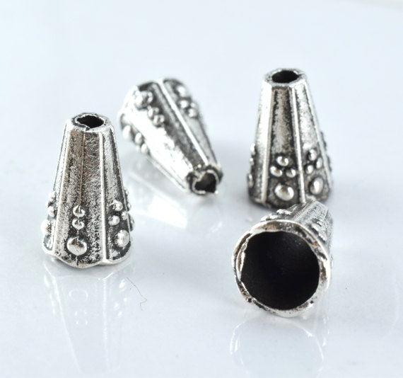 13x9mm Embossed Cone Antique Silver Charm Pendant Decorative Alloy Beads 18pcs/Pk 2mm hole opening, 2mm thickness